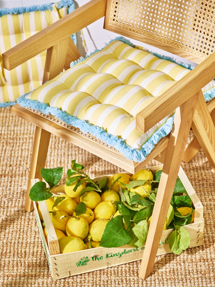Yellow & White Striped Fringed Seat Pad