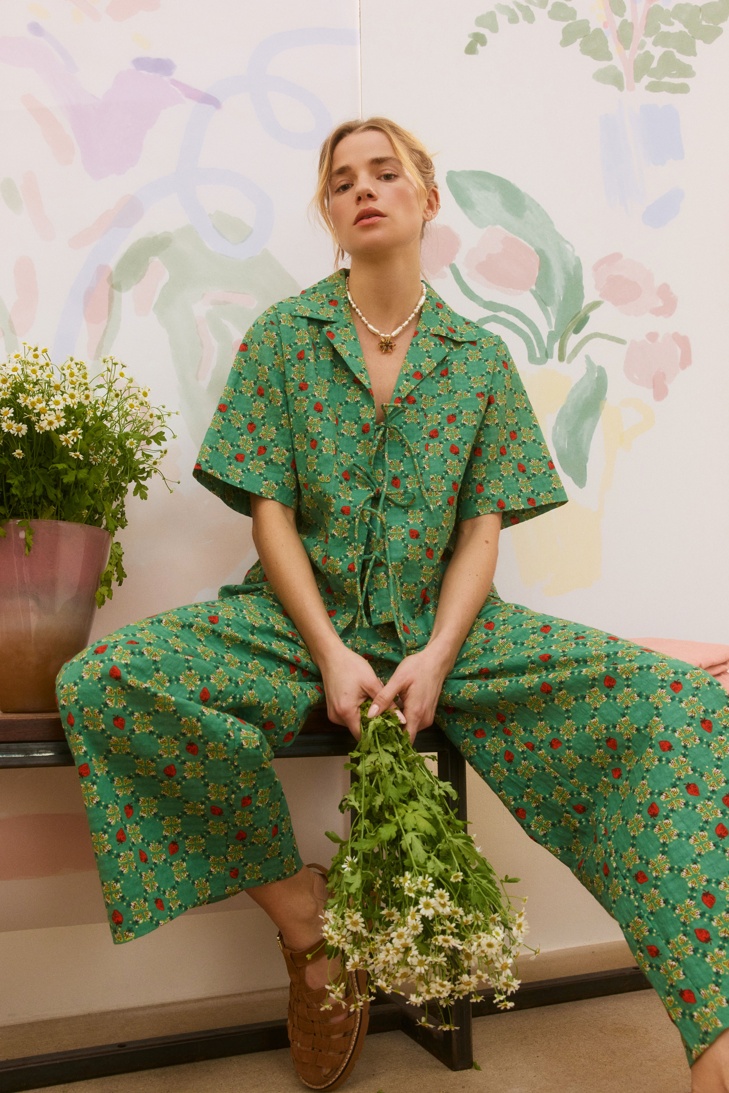Green Strawberry Cropped Wide Leg Trousers