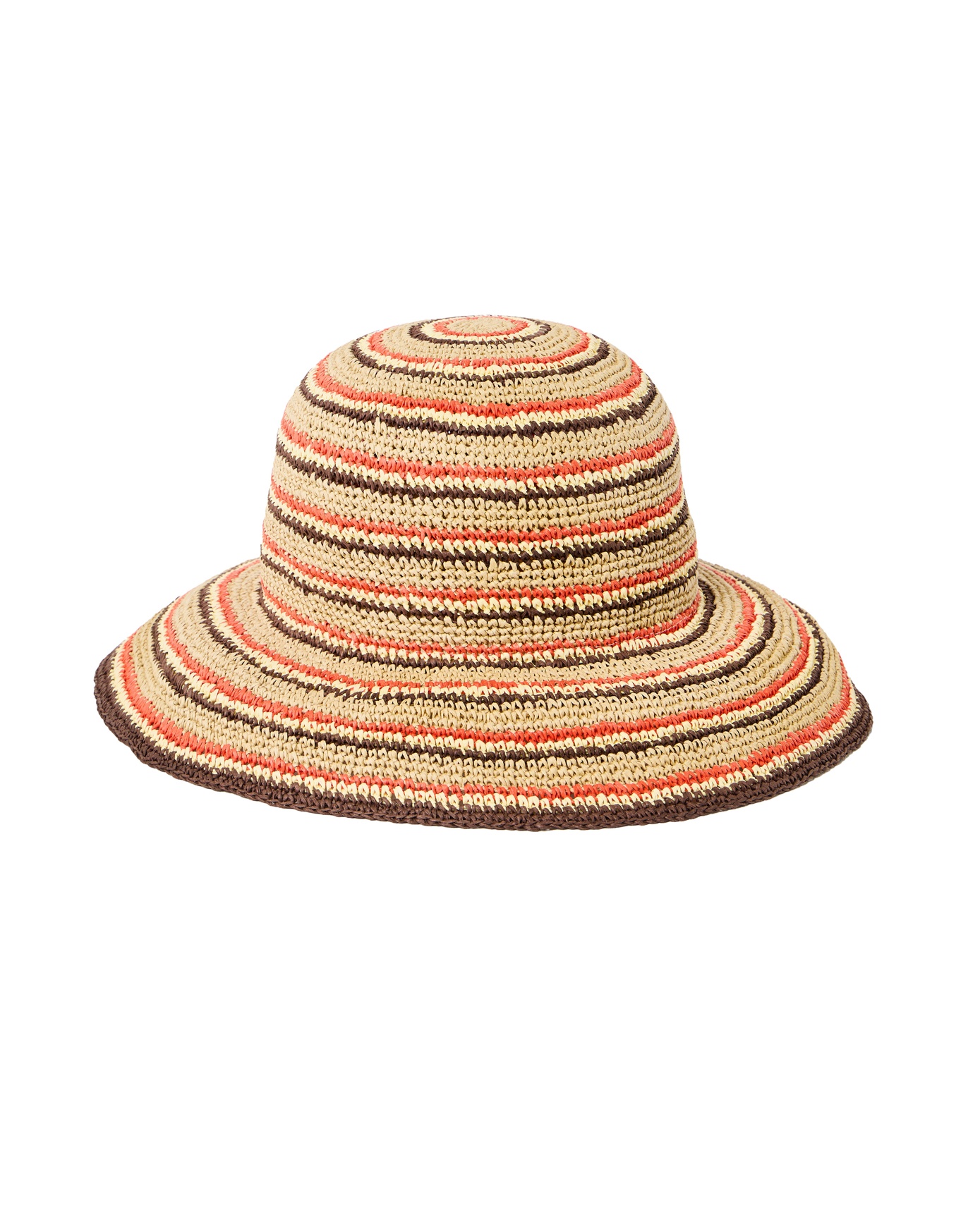 Brown & Orange Striped Straw Bucket Hat