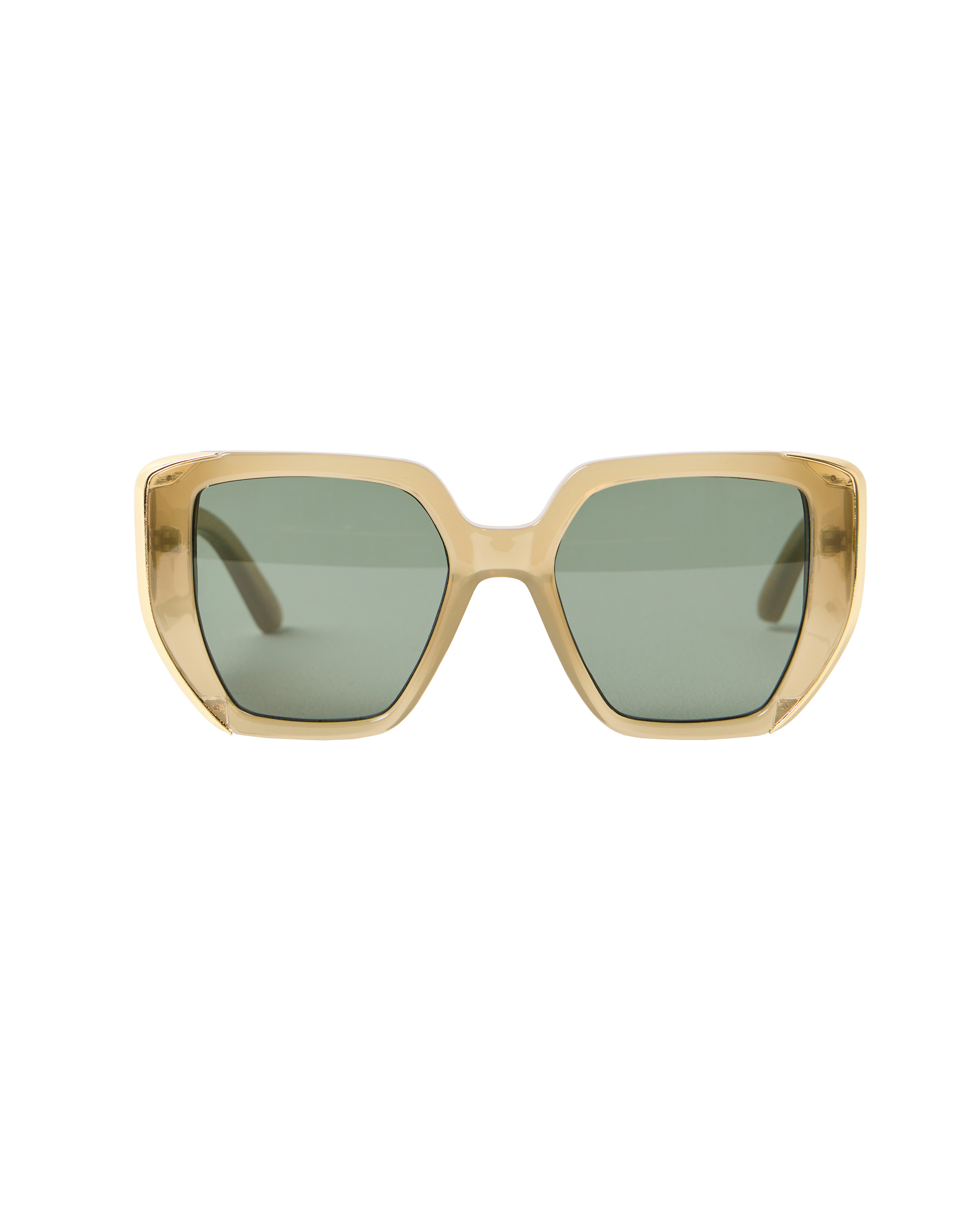 Olive Green Metal Inlay Glam Square Sunglasses