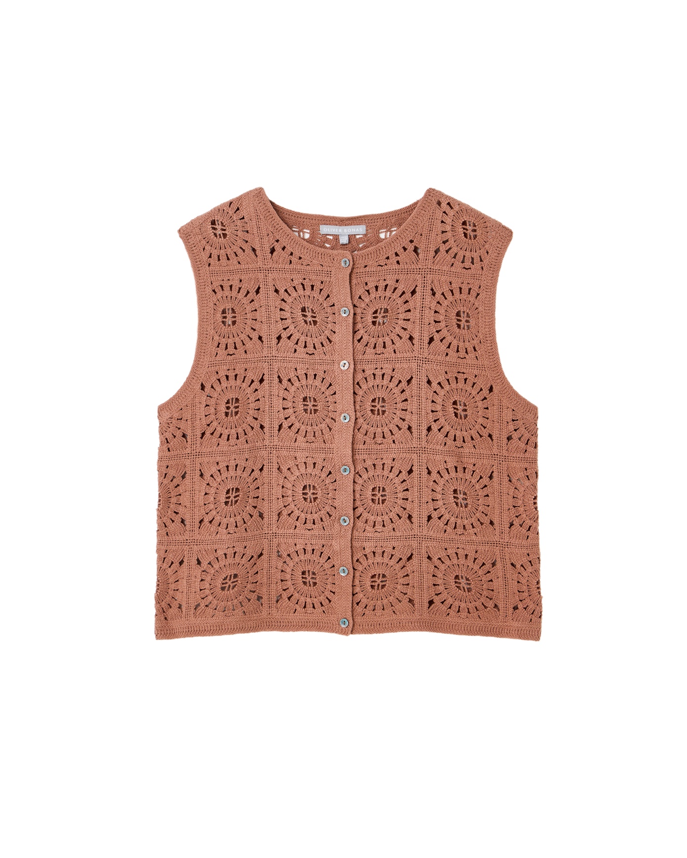 Brown Crochet Button Up Tank Top