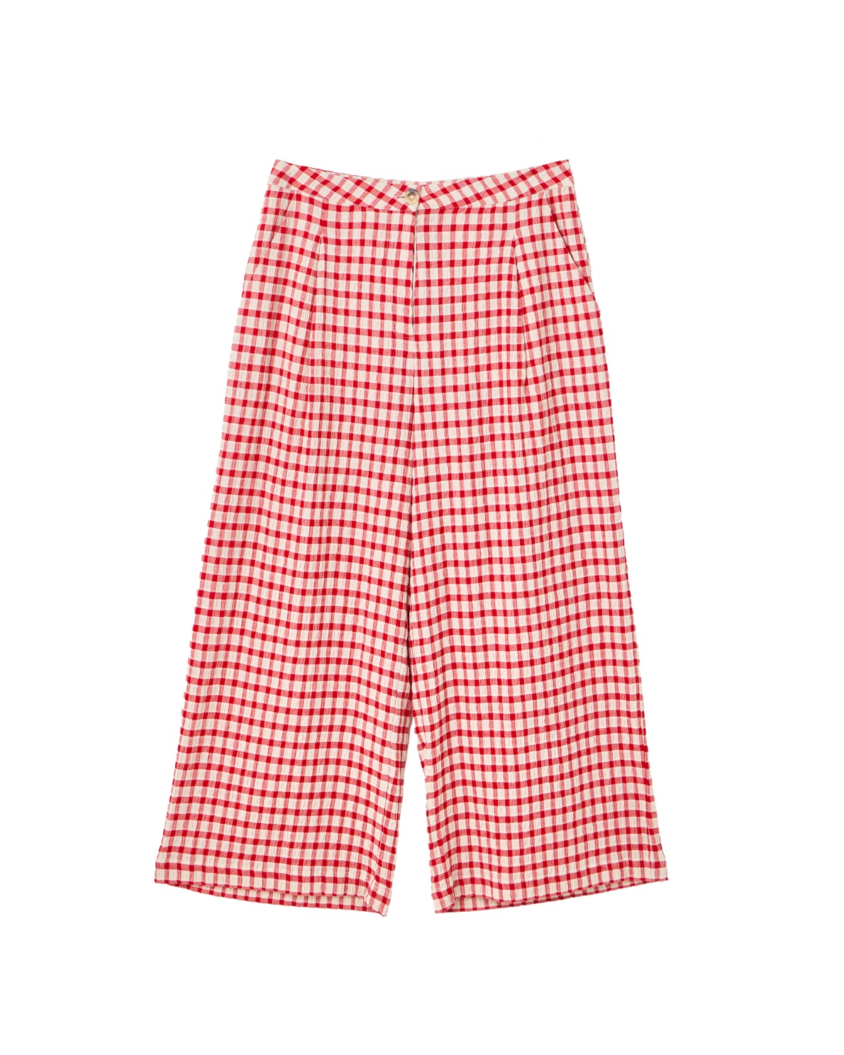 Red & Cream Gingham Cropped Wide Leg Trousers