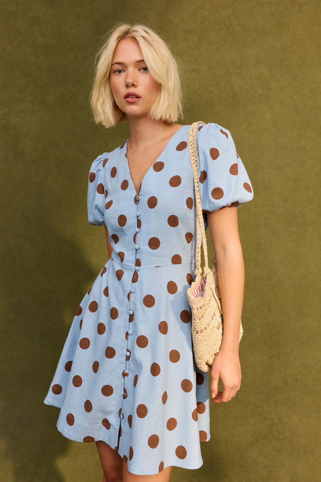 Blue & Brown Polka Dot Mini Dress