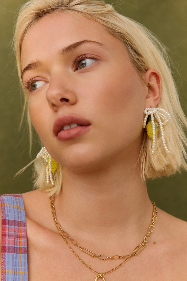 Lorena Lemon Beaded Bow Stud Earrings