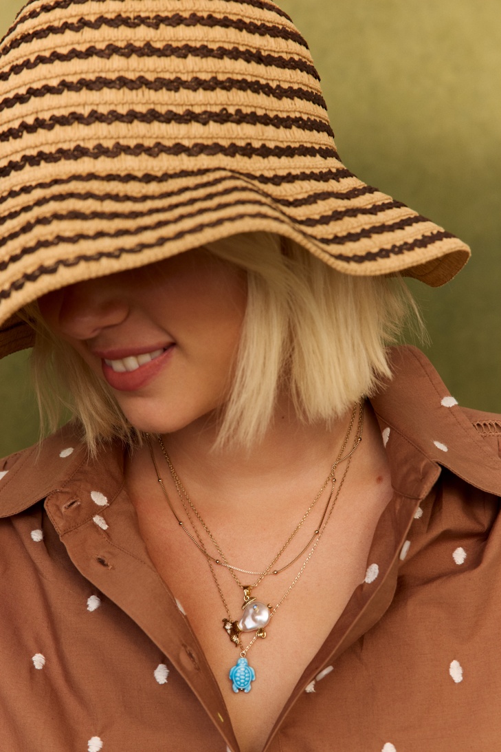 Brown & Natural Striped Straw Bucket Hat