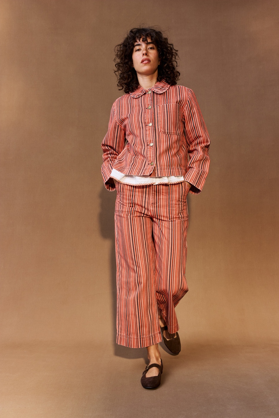 Red Striped Cropped Wide Leg Jeans #modelimage