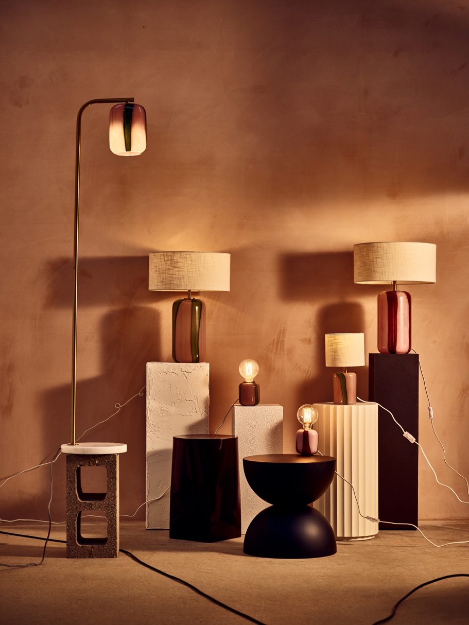 Clara Pink & Green Stripe Glass Desk & Table Lamp