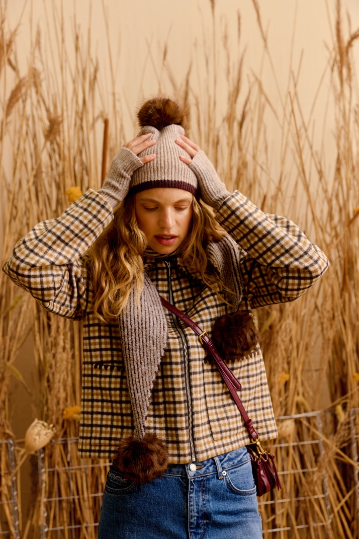 Brown Knitted Pom Pom Beanie Hat