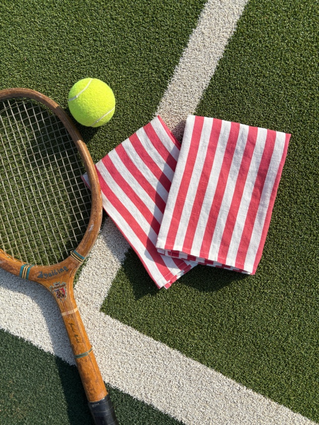 Red striped linen napkins set of two