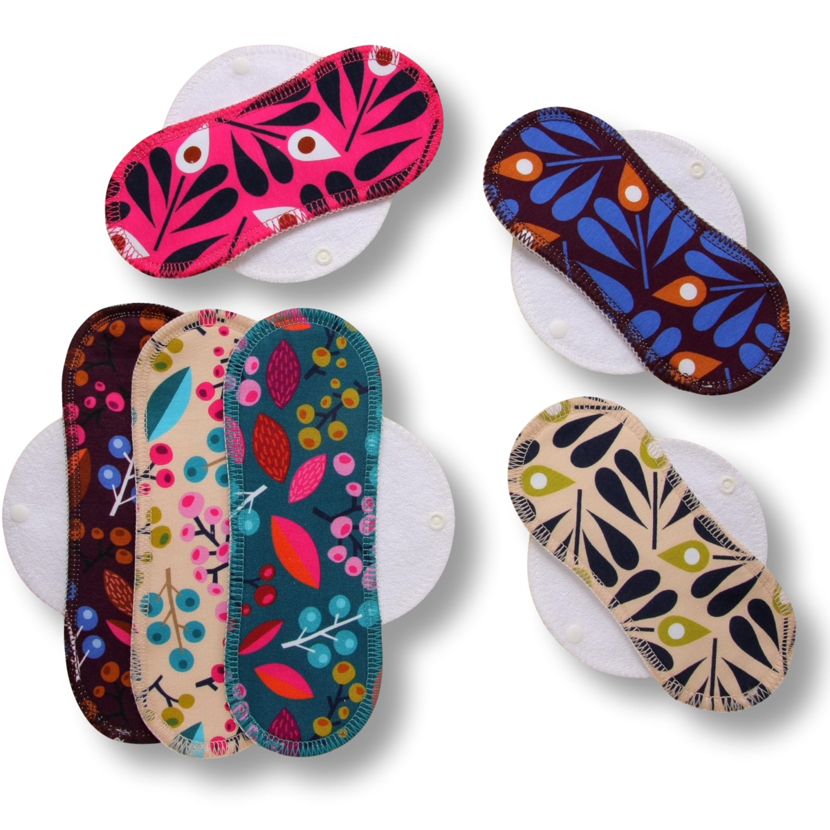 Colorful Grapes Reusable Cloth Menstrual Pads 6-Pack (S, M) - white wings