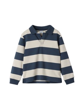 SS26 Kids Long Sleeve Rugby Shirt - Navy and Beige Stripe