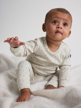 SS26 PO.P Stripe Baby Bodysuit - Beige Polka Dot