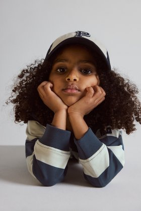 SS26 Kids Long Sleeve Rugby Shirt - Navy and Beige Stripe