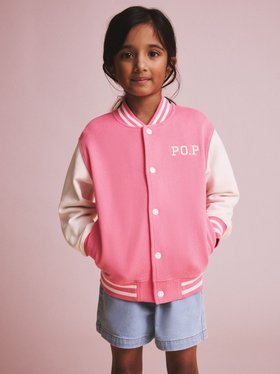 SS26 Kids Varsity Baseball Sweatshirt Jacket - Pink