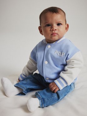 SS26 Baby Varsity Baseball Sweatshirt Jacket - Blue