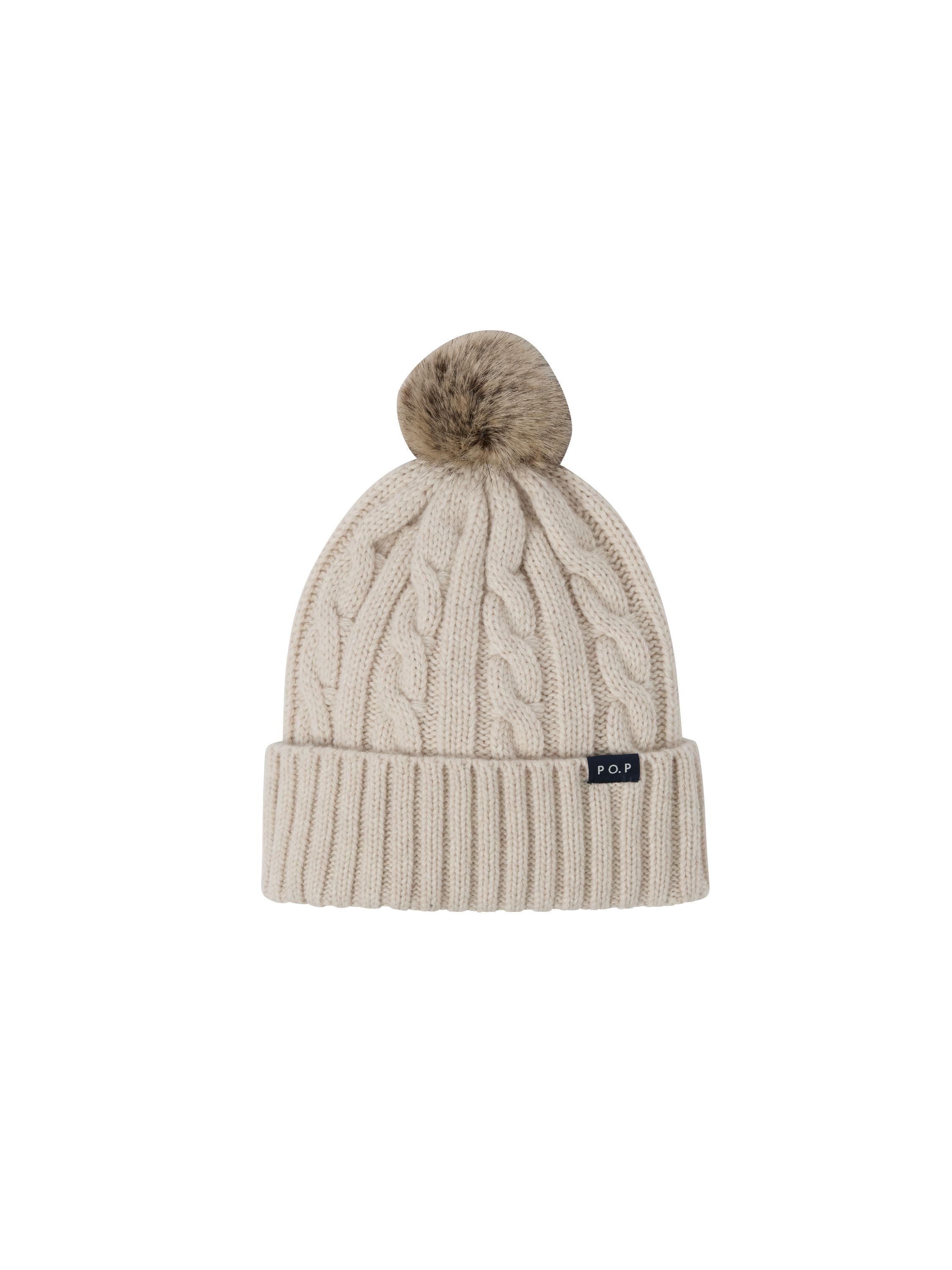 Cable Knit Hat Wool Blend - Beige
