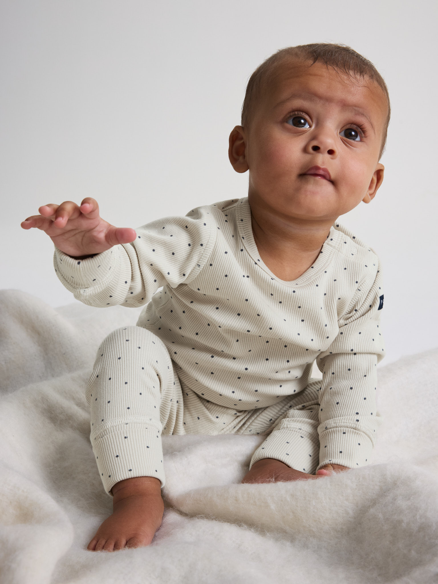 SS26 PO.P Stripe Baby Bodysuit - Beige Polka Dot