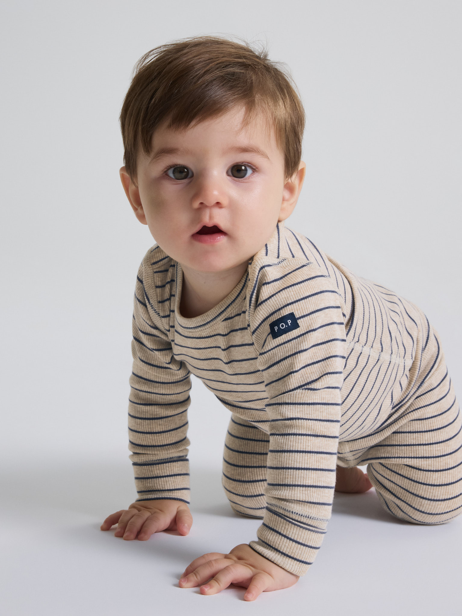 SS26 PO.P Stripe Baby Bodysuit - Beige Stripe