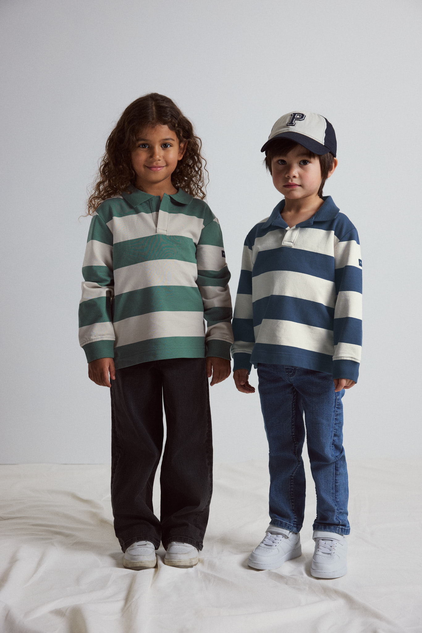SS26 Kids Long Sleeve Rugby Shirt - Navy and Green Stripes