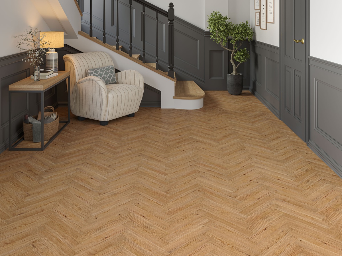 Lusso Genoa Natural Brushed and Lacquered Rustic Herringbone Solid Oak Flooring