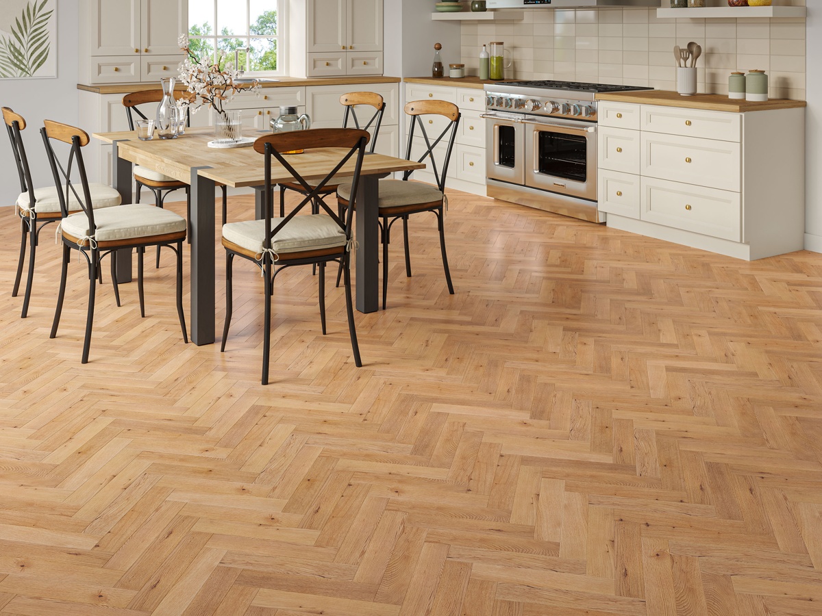Lusso Genoa Natural Smooth Lacquered Rustic Herringbone Solid Oak Flooring