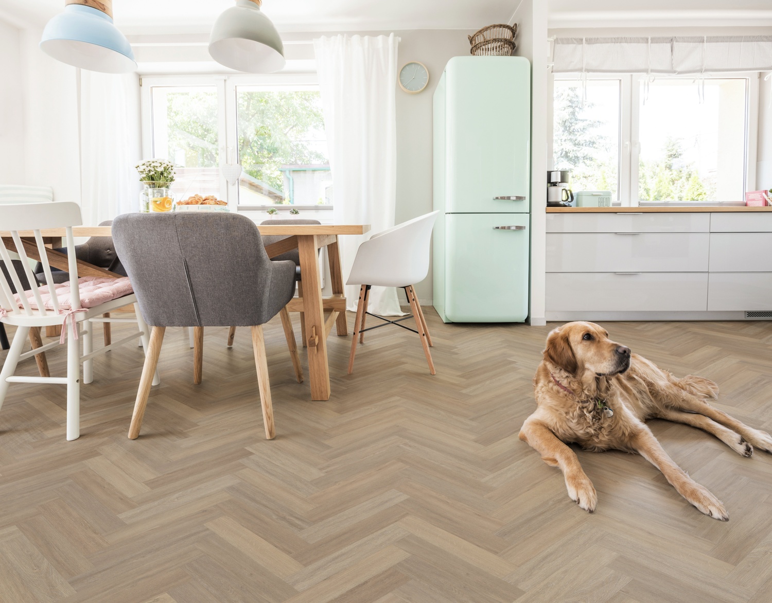 Lusso Bari Liberty Elm Herringbone Glue Down LVT Vinyl Flooring