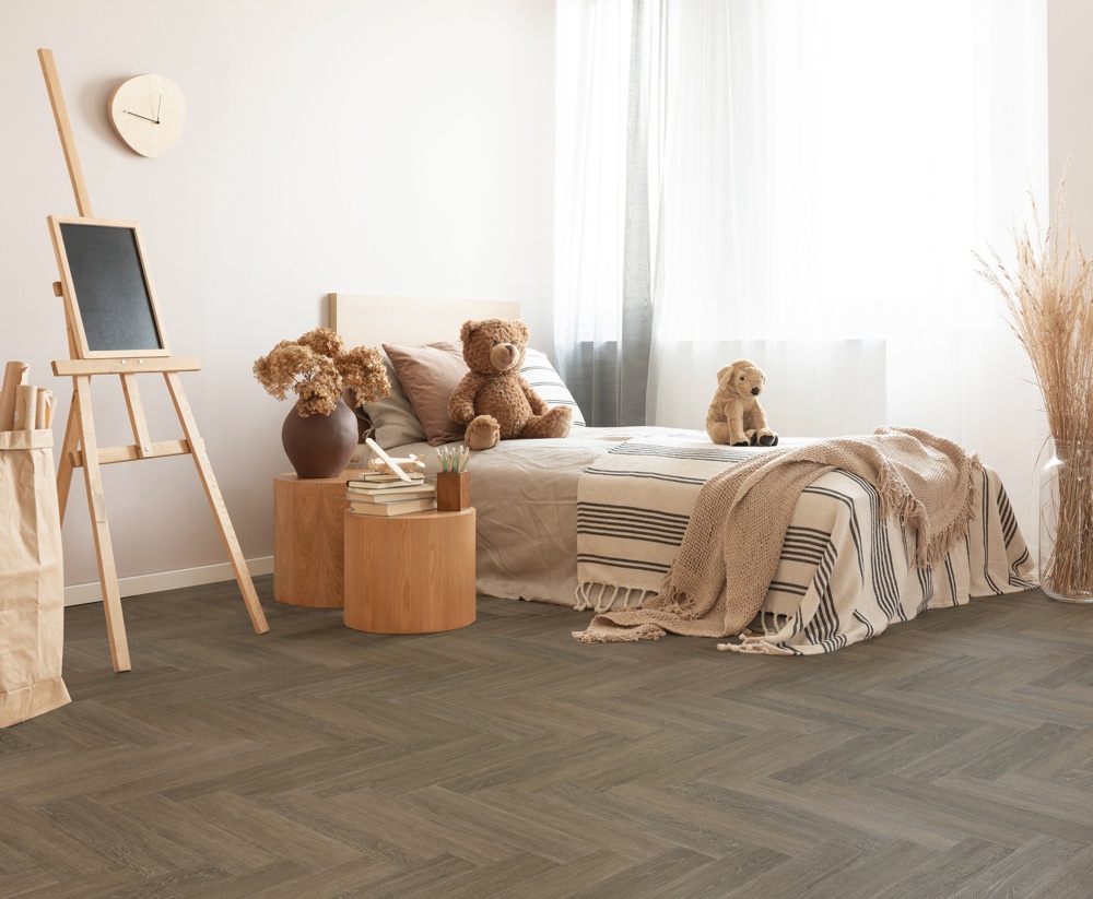 Lusso Bari Regency Walnut Herringbone Glue Down LVT Vinyl Flooring