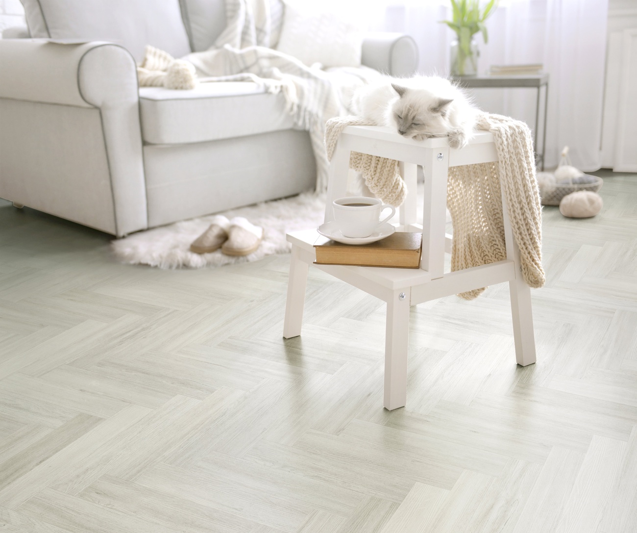 Lusso Bari Alpine Birch Herringbone Glue Down LVT Vinyl Flooring