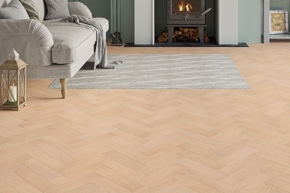 Lusso Carrara Luxe Unfinished Oak Herringbone Engineered Wood Flooring