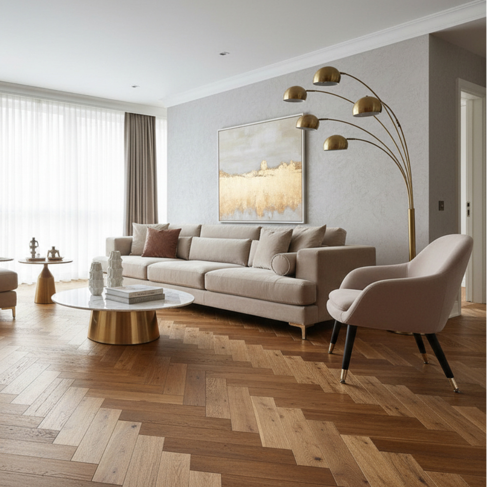 Lusso Novara Herringbone Smoked Brushed & Lacquered Engineered Oak