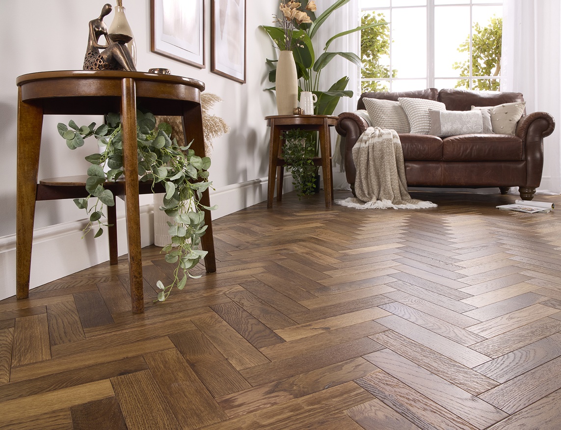 Herringbone Engineered Oak Flooring Alston Double Smoked 70mm x 18mm
