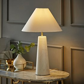 ValueLights Margot White Marble Table Lamp With Linen Shade