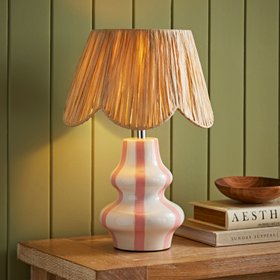 ValueLights Pink Striped Ceramic Table Lamp