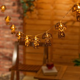 Outdoor Battery Powered Rattan Mushroom String Lights