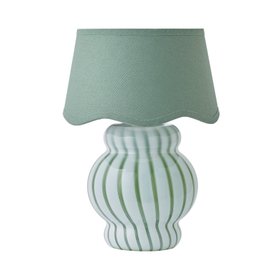 Taffy Green Striped Glass Table Lamp with Green Scalloped Shade