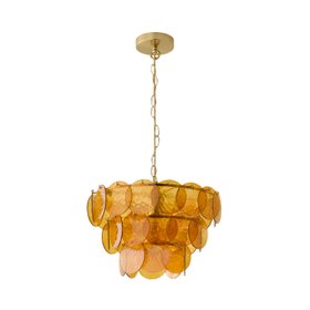 Juliette 3 Tier Brushed Gold and Orange Glass Chandelier