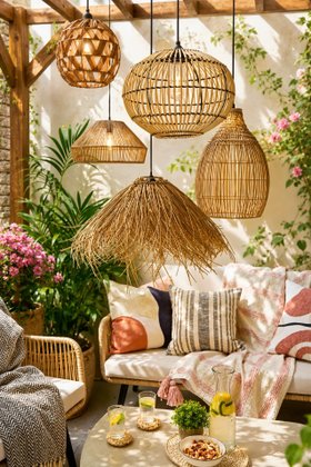 Teardrop Wicker Style Pendant Light