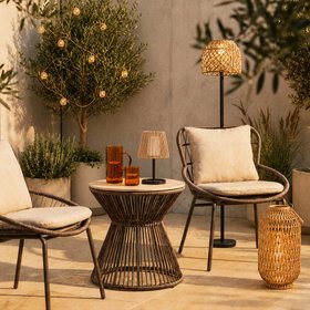 Solar Floor Lamp with Rattan Shade