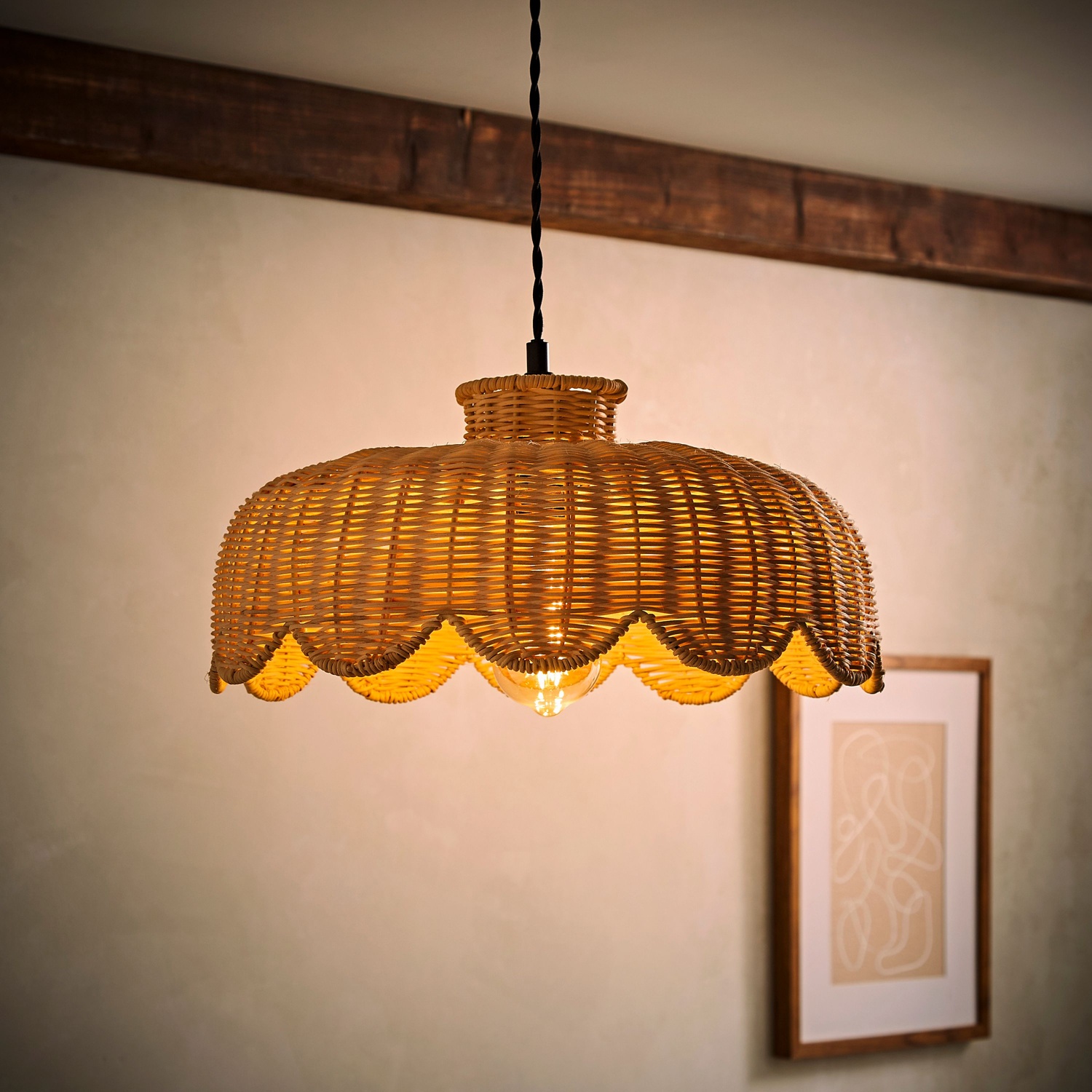 Naveah Scalloped Natural Rattan Ceiling Pendant Shade