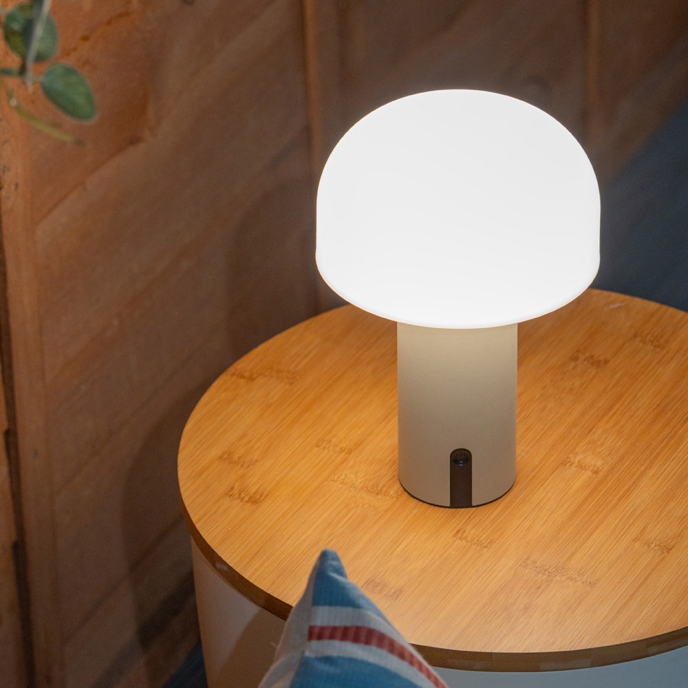 Calhoun IP44 LED Rechargeable Mushroom Table Lamp in Natural