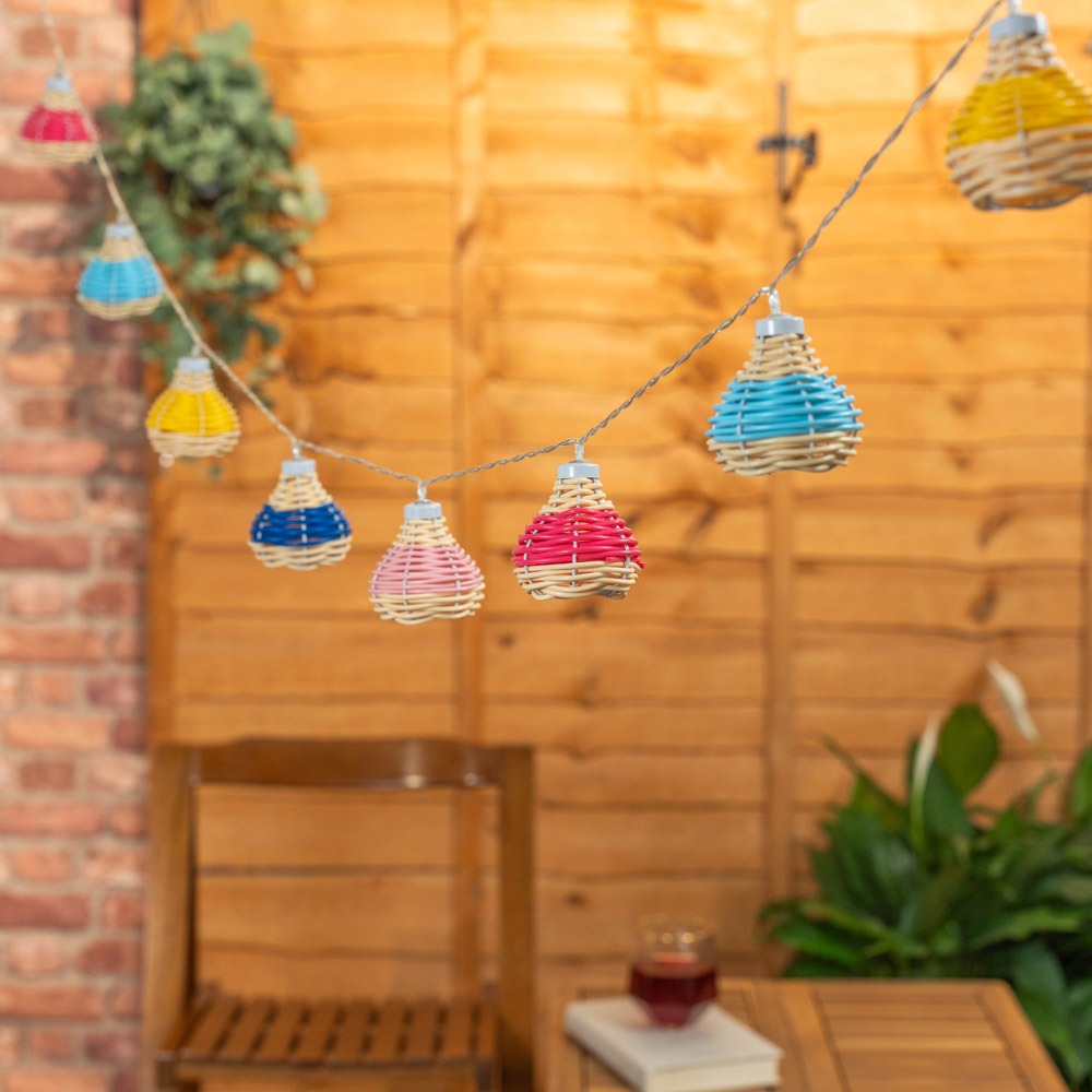 Outdoor Battery Powered Multicolour Rattan String Lights