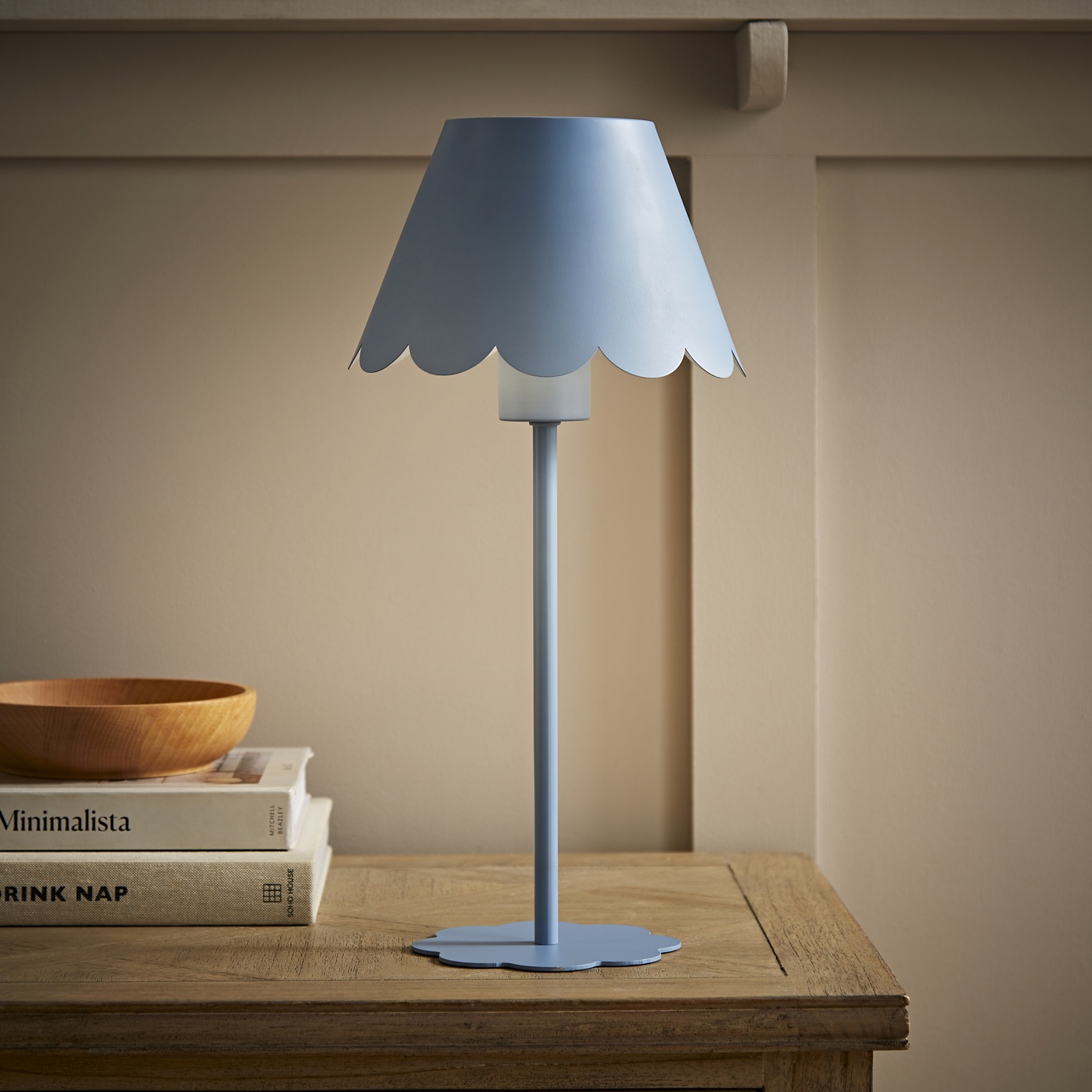 Hattie Light Blue Rechargeable Scalloped Table Lamp