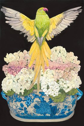 "Feathers And Flowers" by Elizabeth Bessant framed original painting