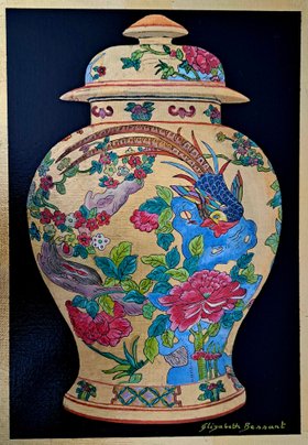 "Oriental Pheasant" by Elizabeth Bessant framed original painting