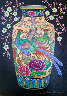 "Two Pheasants" by Elizabeth Bessant framed original painting