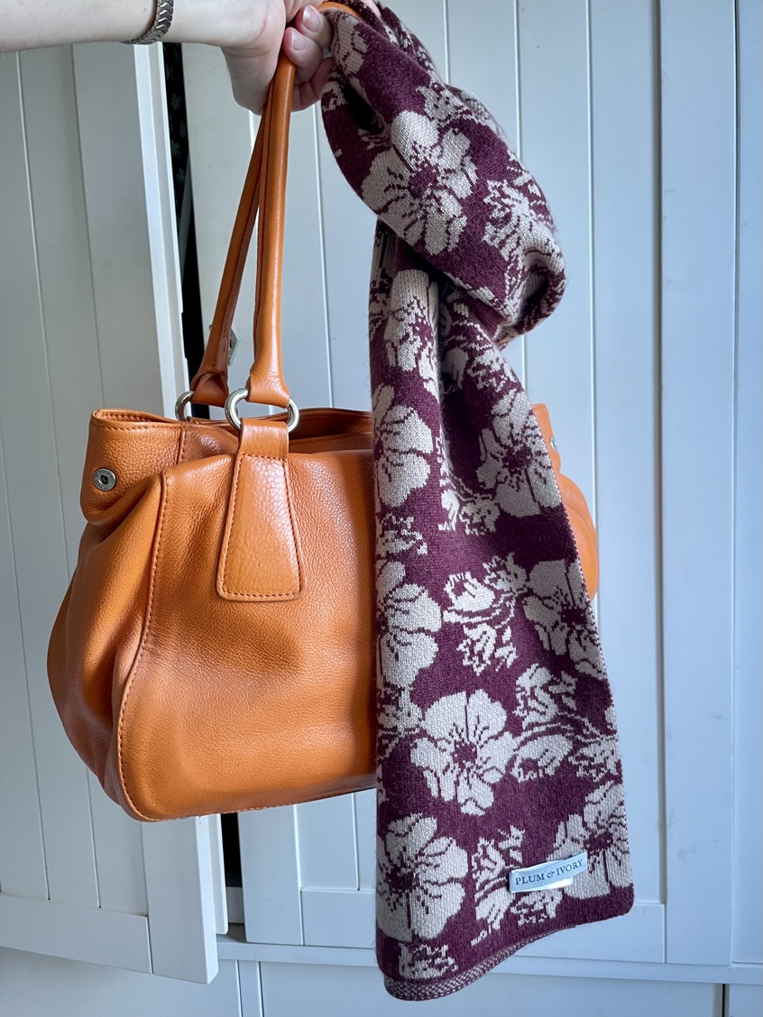 Women's Floral Cashmere Scarf Burgundy