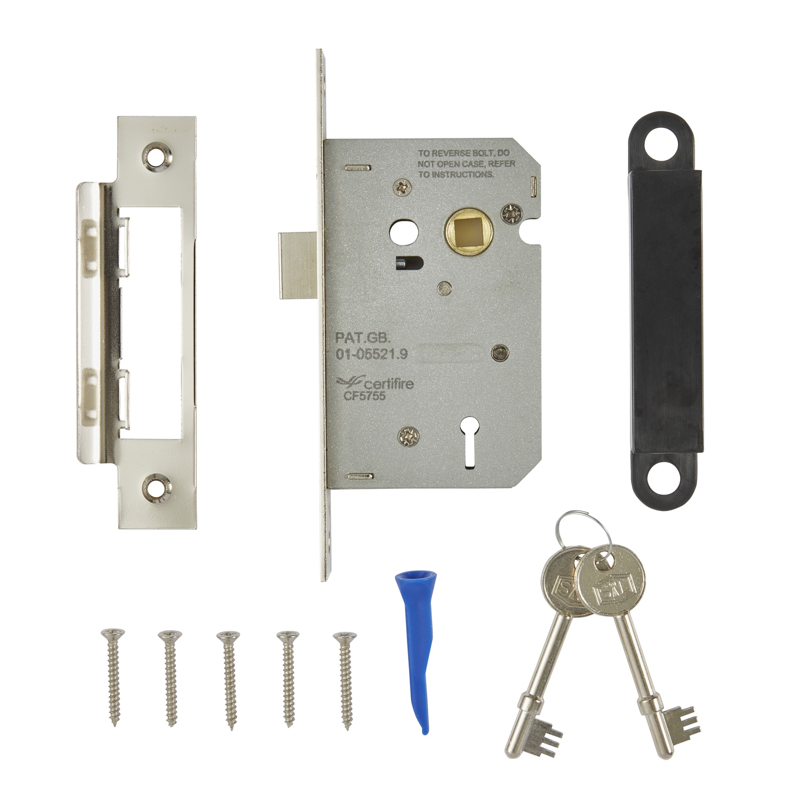 Smith & Locke Fire Rated 3 Lever Nickel-Plated Mortice Sashlock