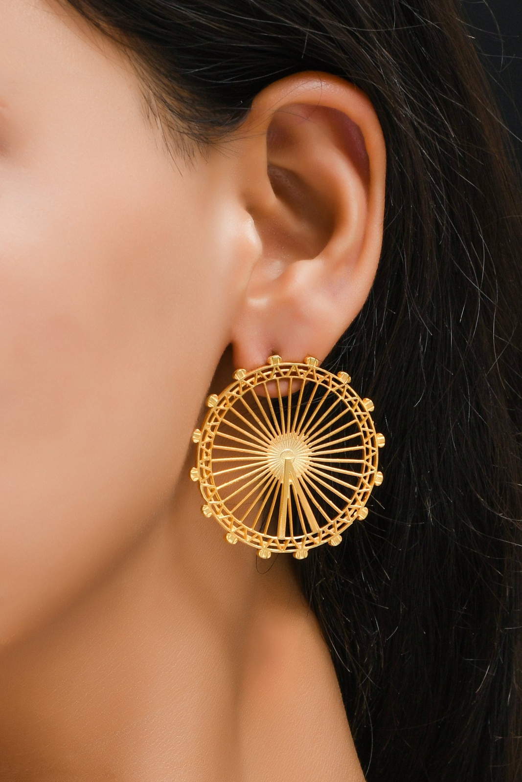 London Millennium Wheel  Hoop Earrings Large - Gold