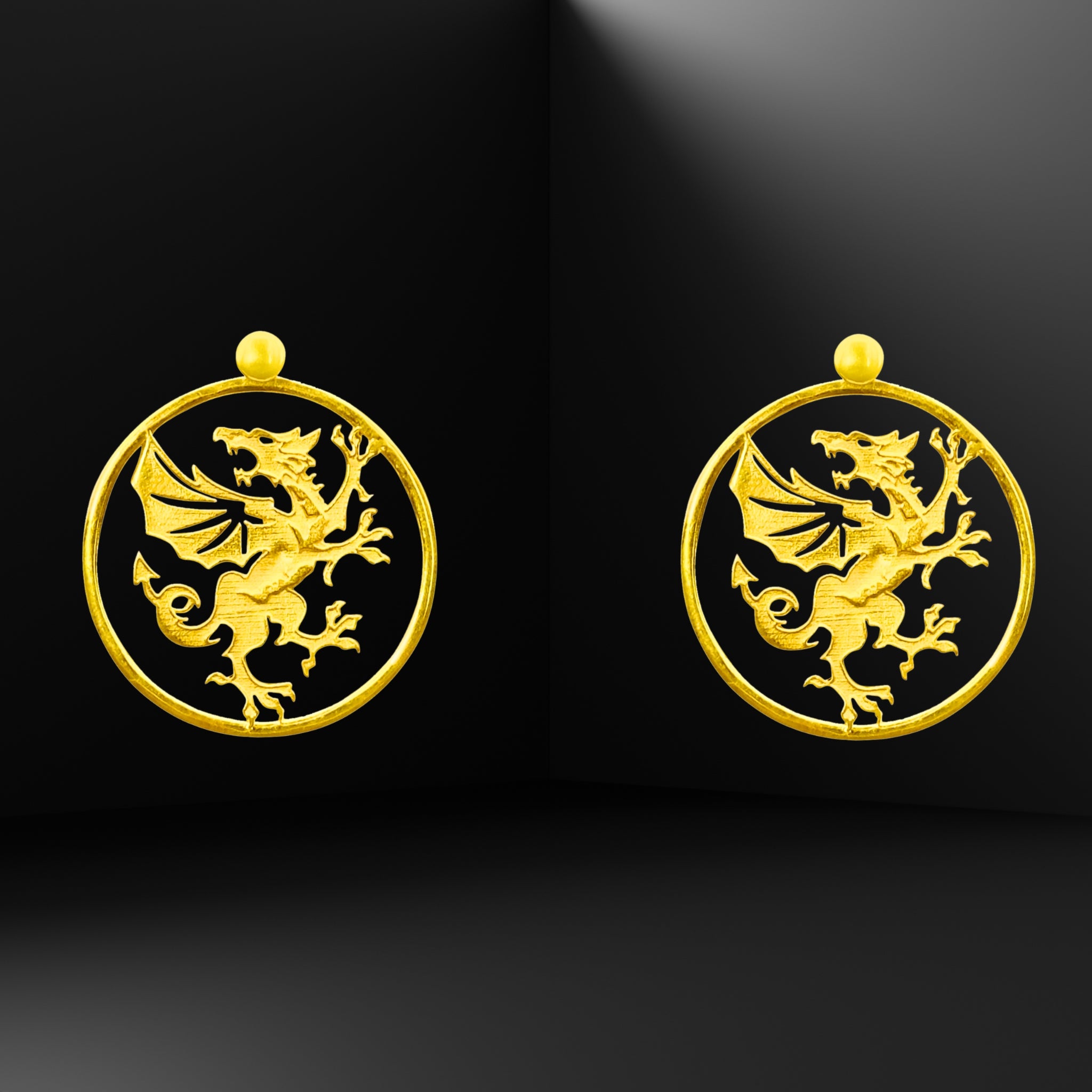 Welsh Dragon Large Earrings - Gold