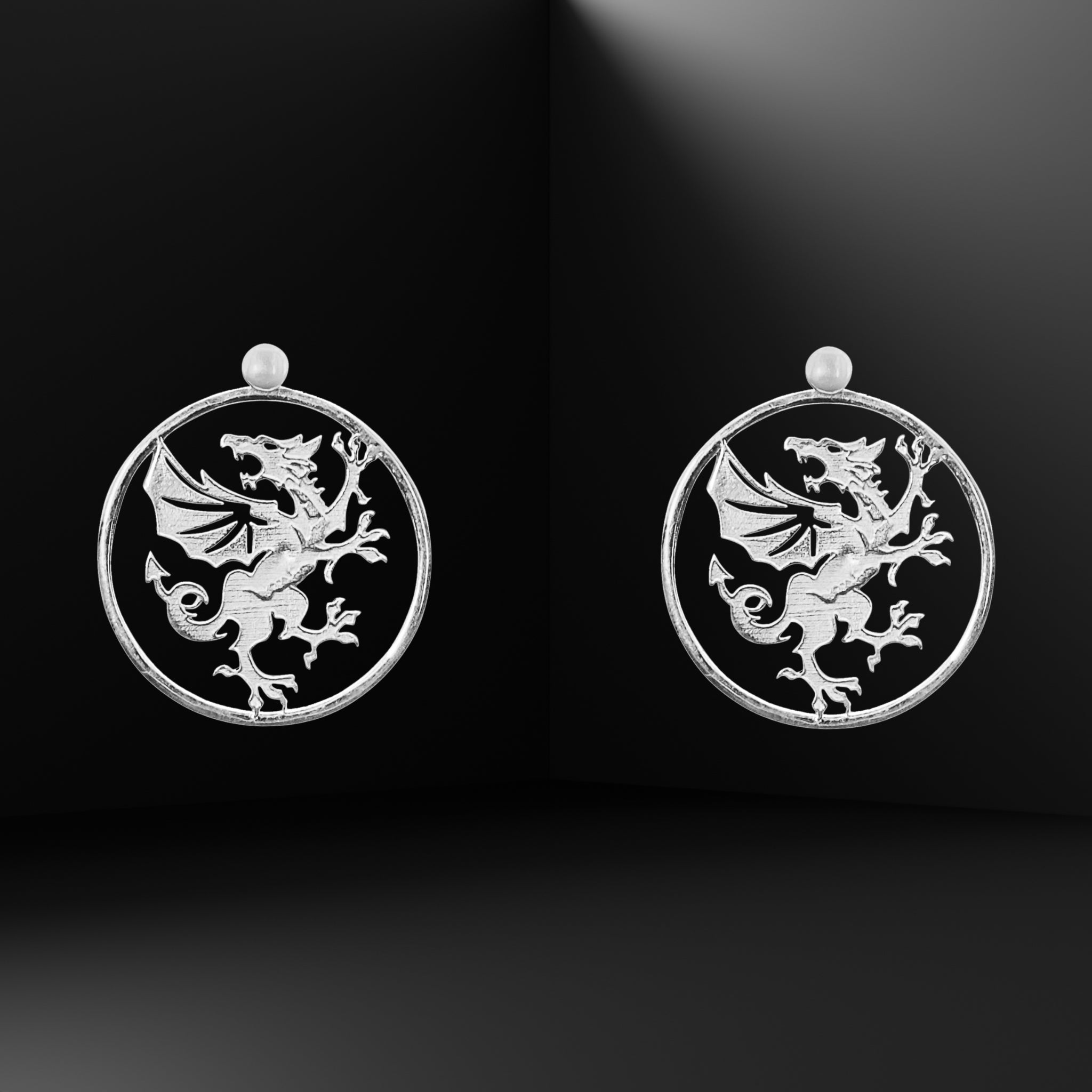 Welsh Dragon Large Earrings - Silver